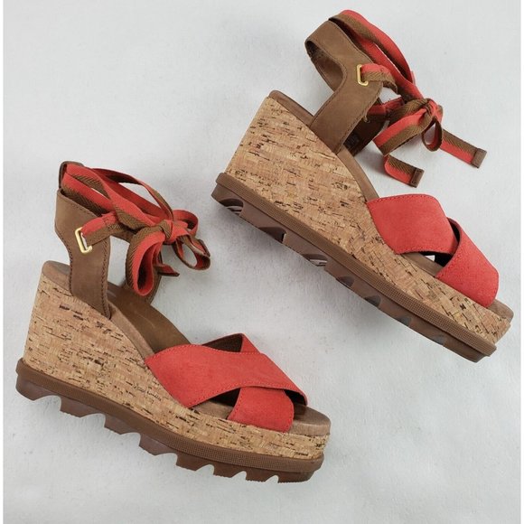 Sorel Orange and Brown Ankke Wrap Sandals 8 - Picture 1 of 13